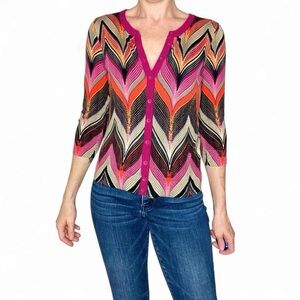 Tabitha Pink Orange Chevron Abstract Printed Cardigan